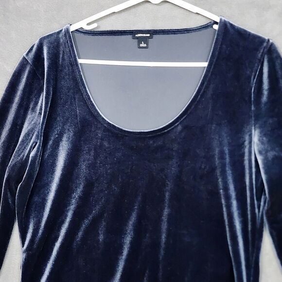 J Crew Jeans Bodysuit Velour Large Navy Blue Long Sleeve - Picture 3 of 10